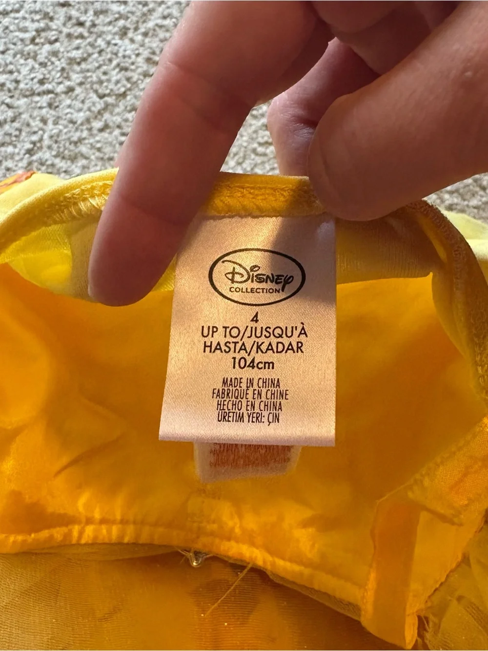 Disney Store Collection Belle Dress Sz 4 Gold Princess Halloween Land World